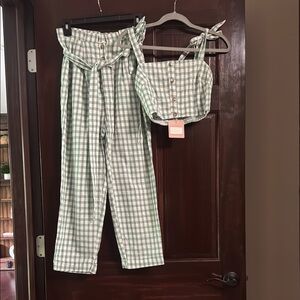 NWT le’Rumi 100% cotton Green Gingham Jumpsuit